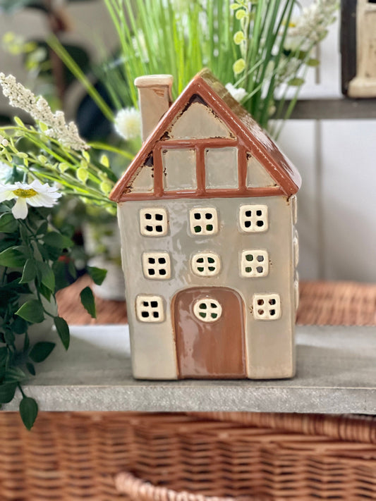 Ceramic House/Cottage Candle Holder - 22cm
