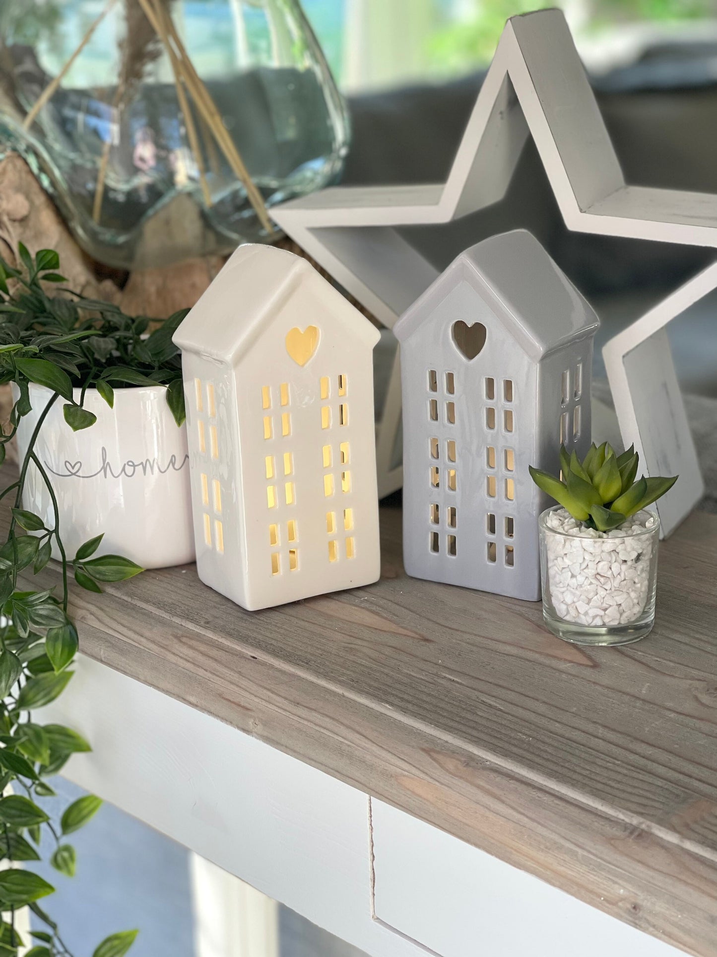 Tall Ceramic LED Heart House - 2 Colours Available