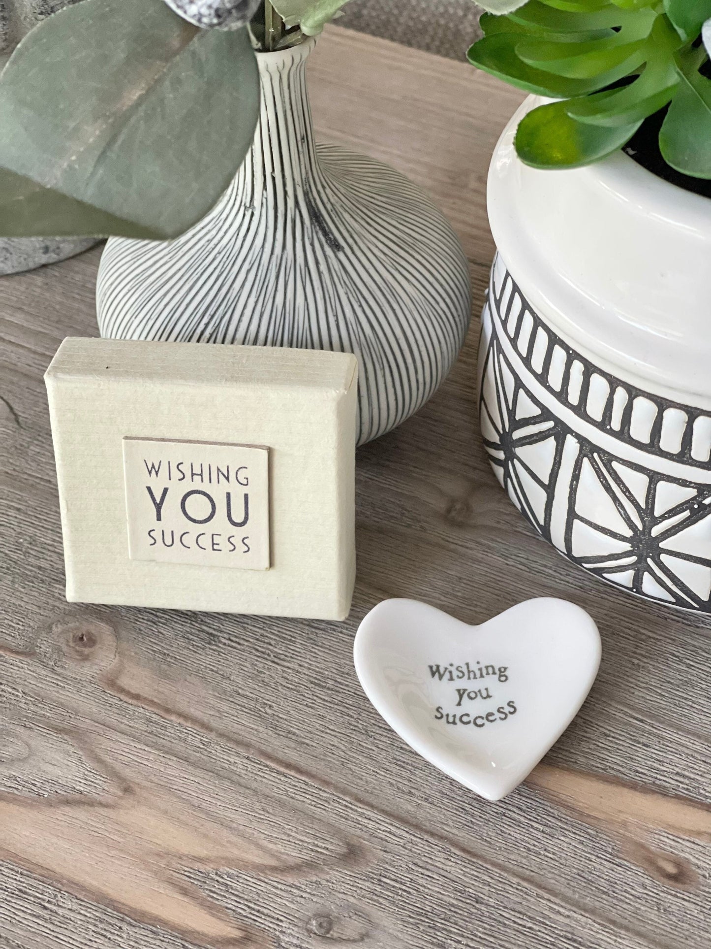 White Porcelain Heart Dish - Wishing you Success