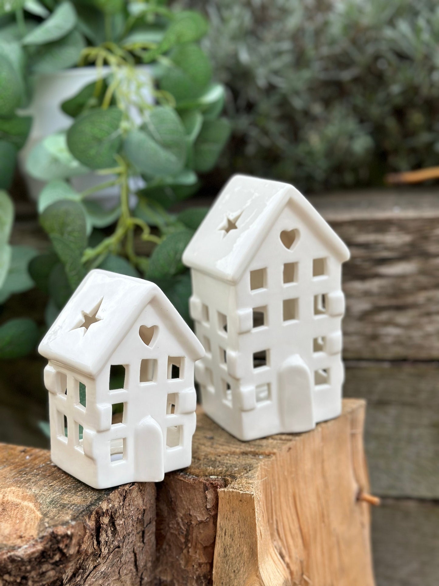 Ceramic Tea Light Heart/Star House - 2 Sizes Available