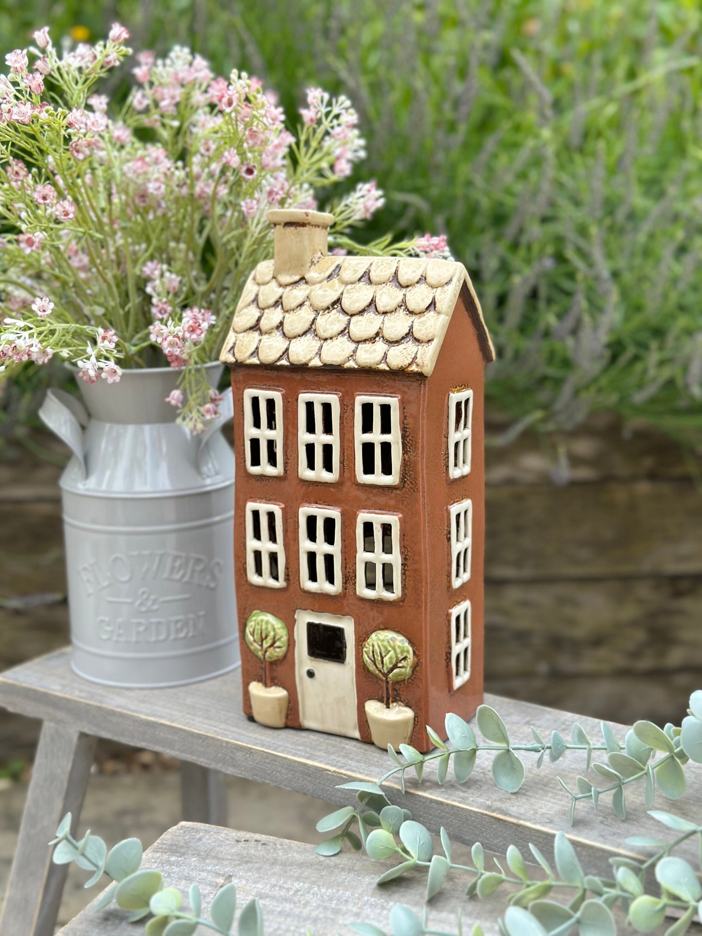 Brown Village Garden House Candle Holder