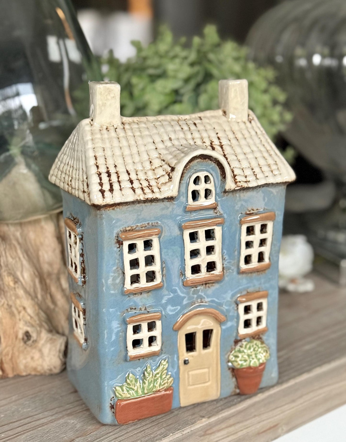 NEW! Blue Garden Ceramic Tealight House