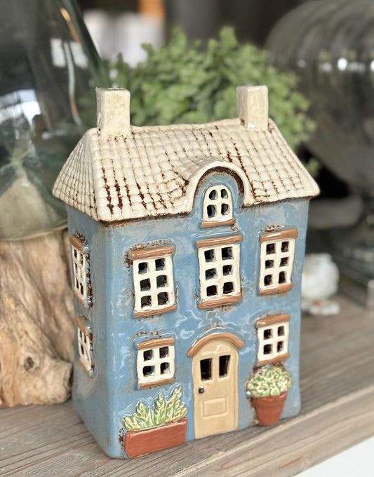 NEW! Blue Garden Ceramic Tealight House
