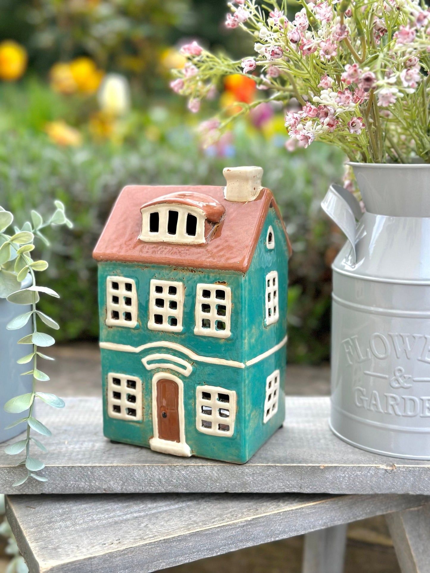 Turquoise Ceramic House/Cottage Candle Holder
