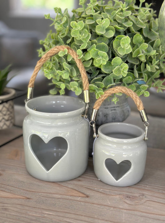 Grey Heart Lantern/ Tealights - 2 Sizes Available