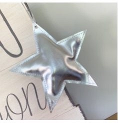 Various Sizes, Silver Fabric Star Hanging Decoration