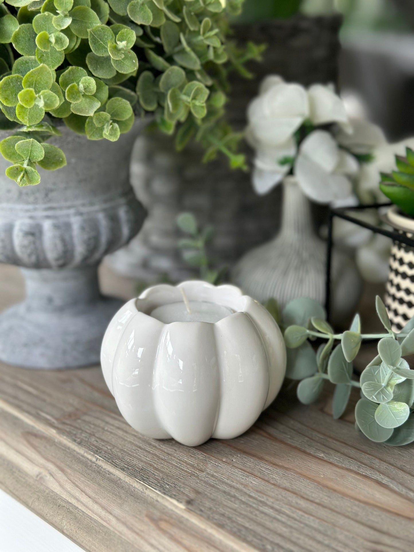White Pumpkin Tea Light Holder
