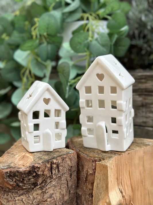 Ceramic Tea Light Heart/Star House - 2 Sizes Available