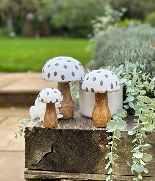 Chunky Mango Wood Polka Dot Mushrooms - Set of 3