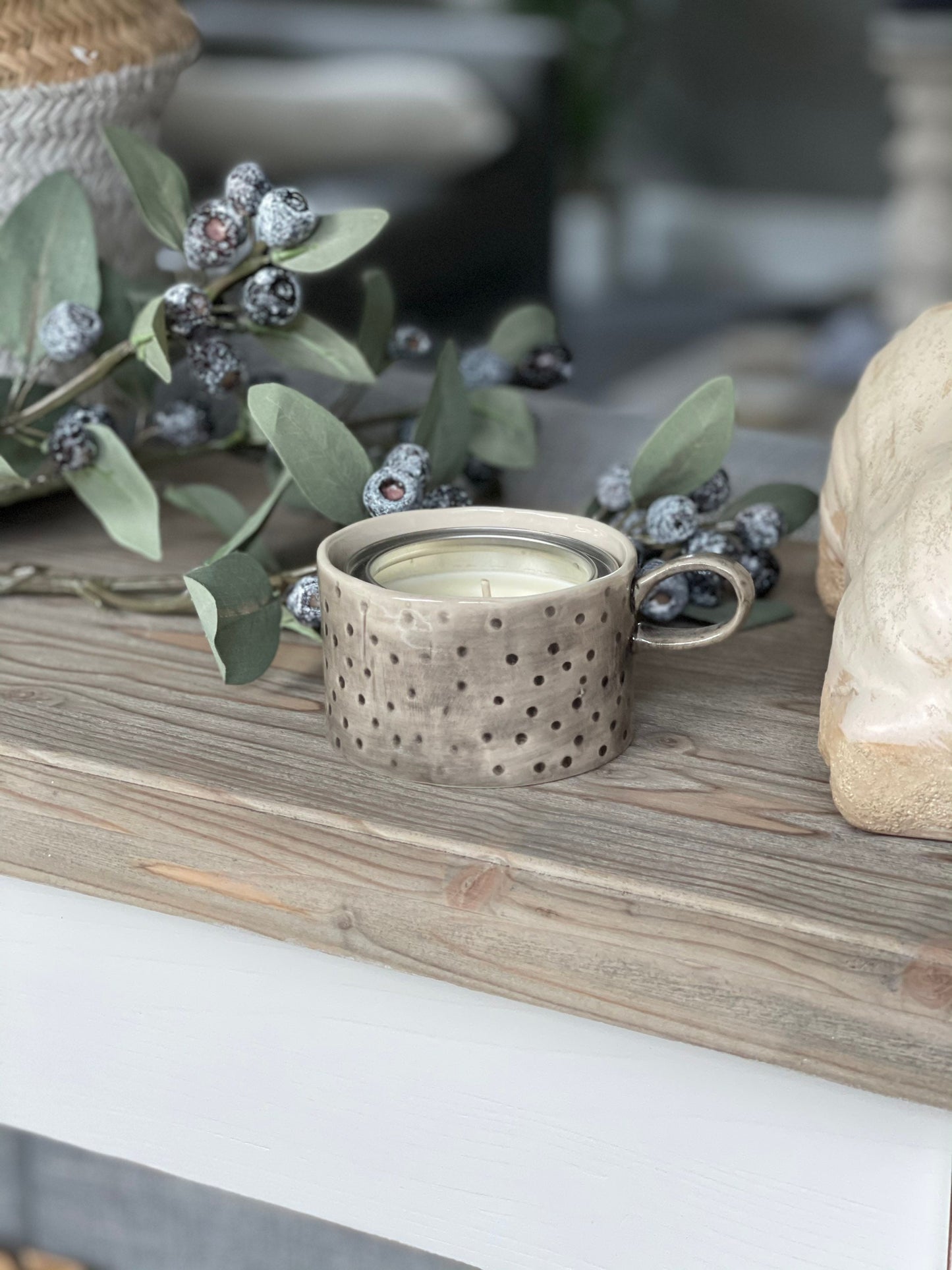 East of India Dimpled Spot Handled Candle Holder