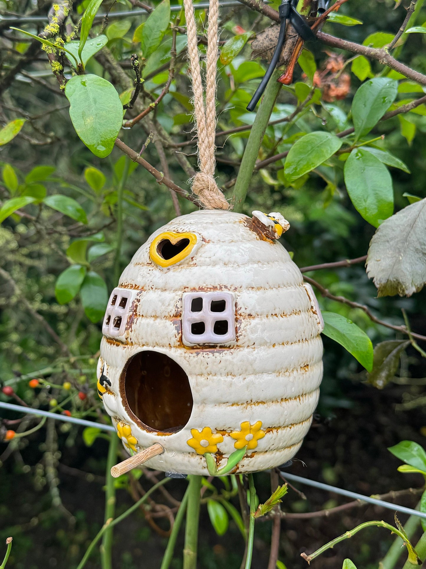 Ceramic Cream Beehive Bird House