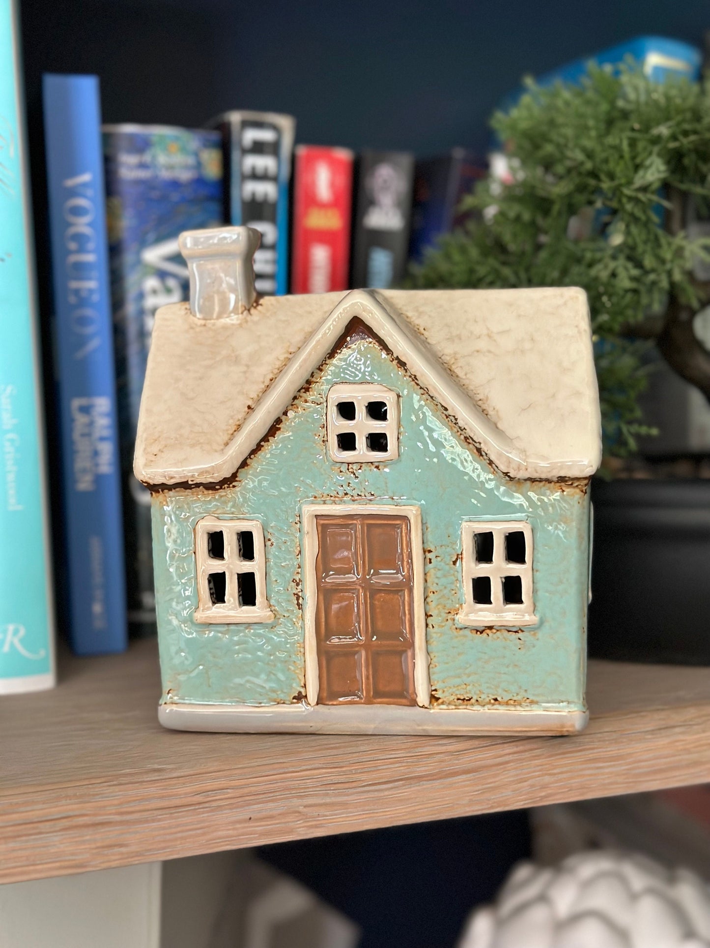 Glazed Ceramic Aqua Country Cottage Tea light