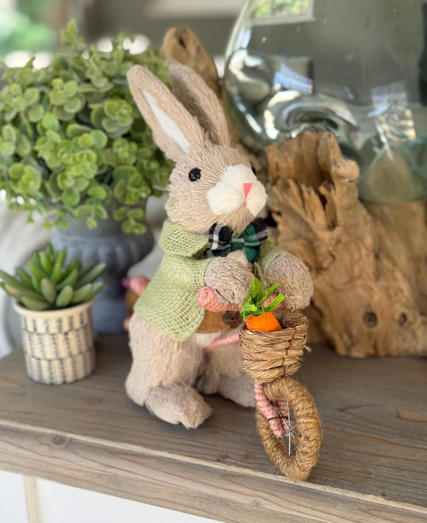 Bristle Bunny on a Bicycle and Wicker Basket