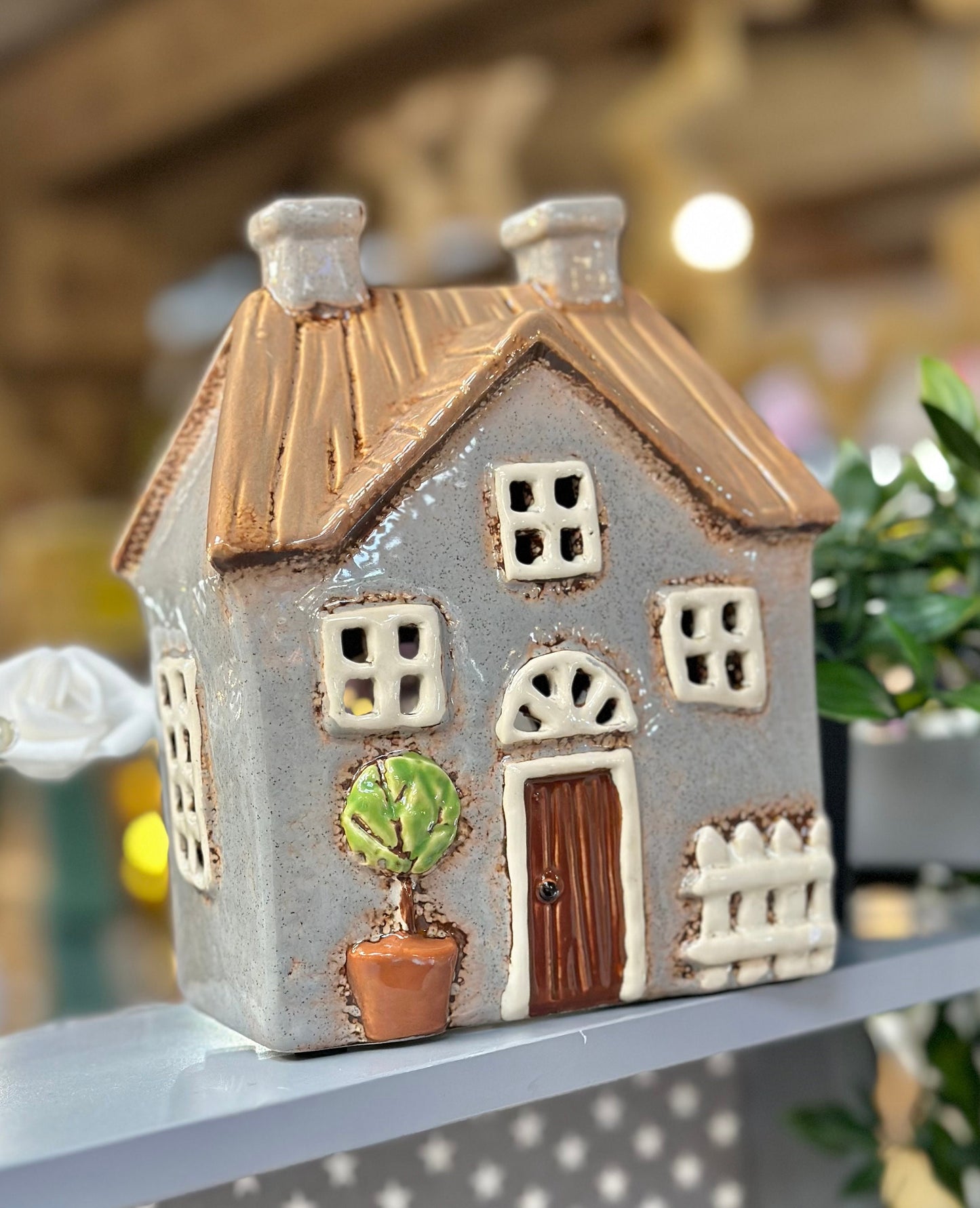 Grey Tea light Picket Fence Cottage