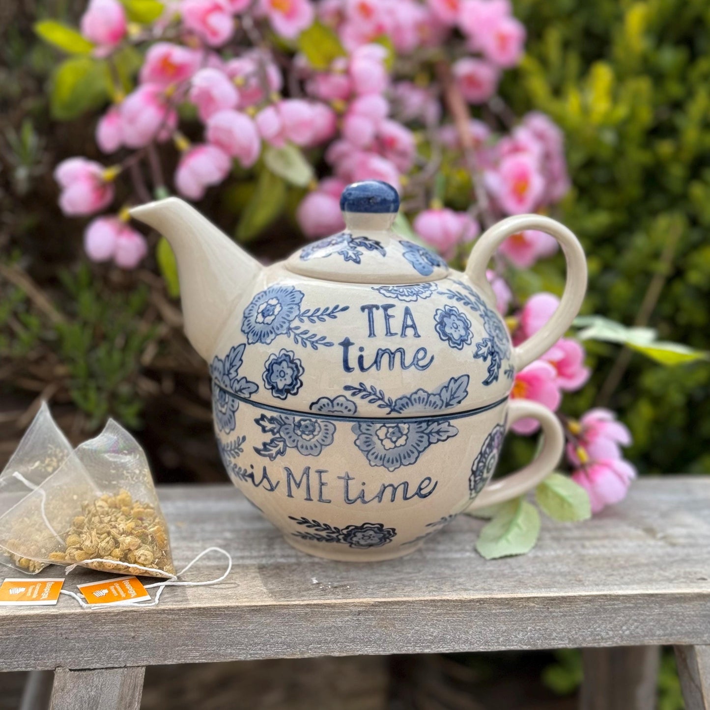 Blue Willow Floral Tea for One Teapot and Cup Set