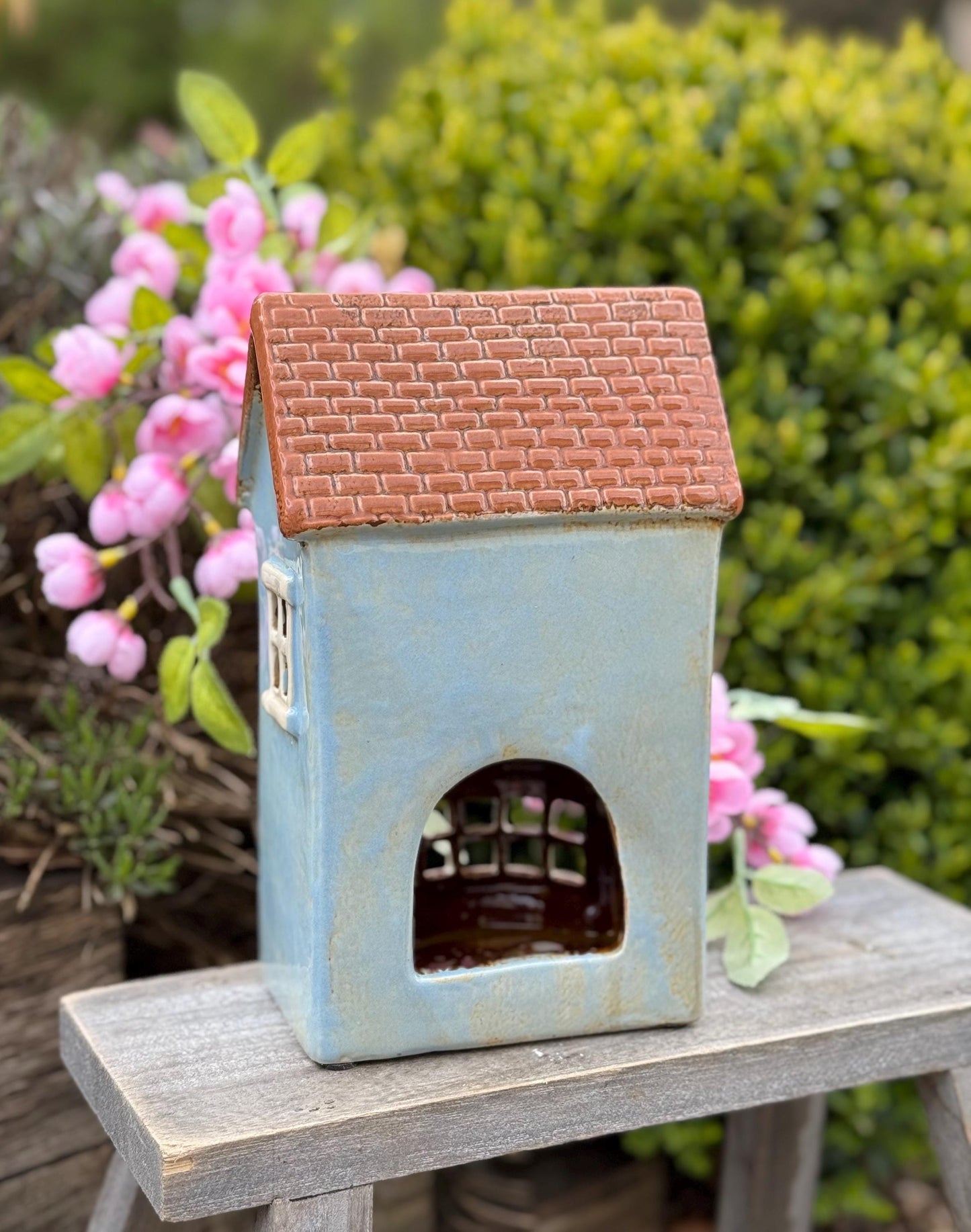 NEW! Blue Village Old Bakery Ceramic Tealight House