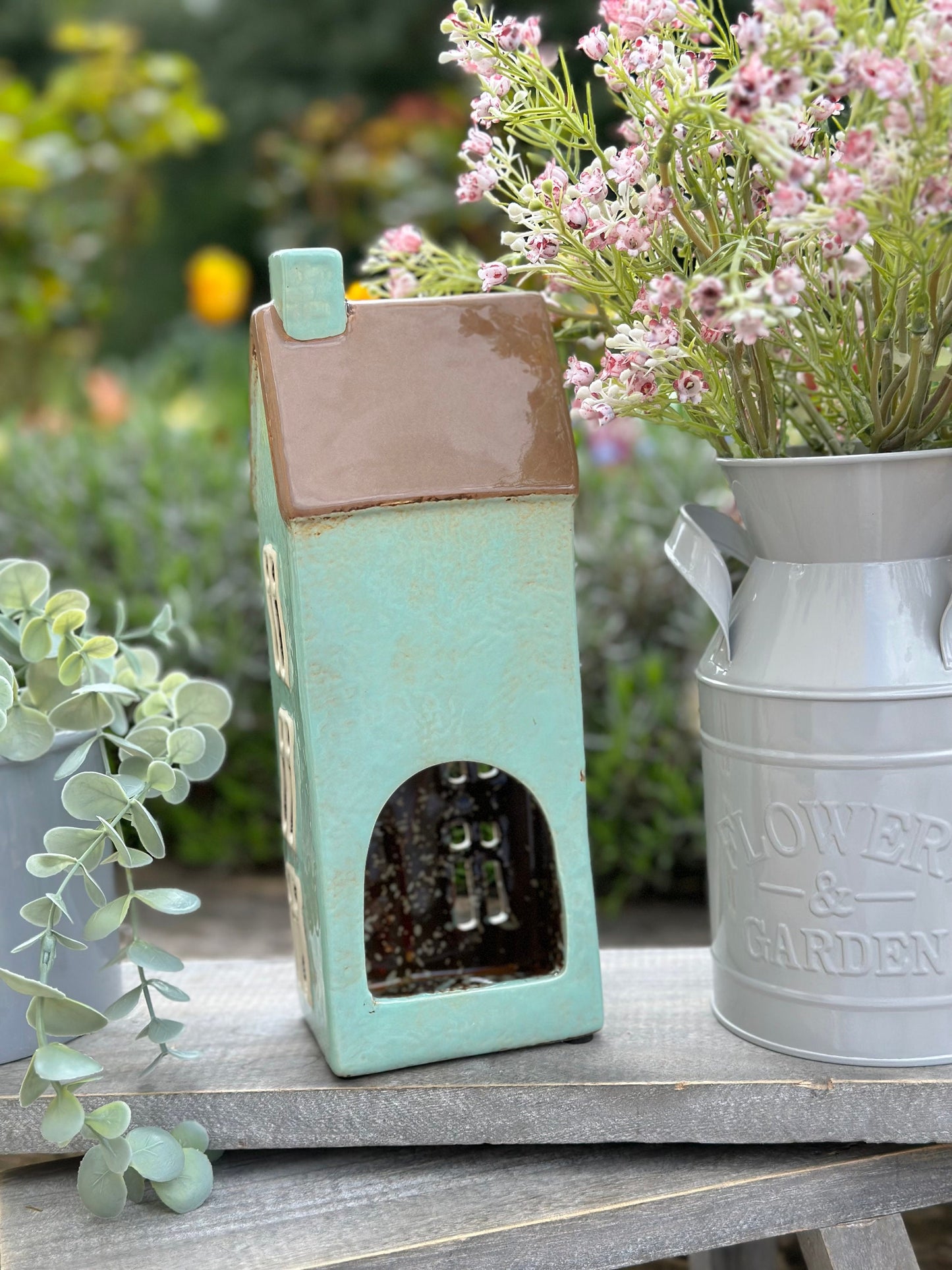 Pale Turquoise Traditional Townhouse /Cottage Candle Holder