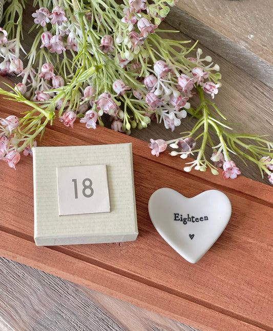 White Porcelain 18th Heart Dish - Birthday/Anniversary