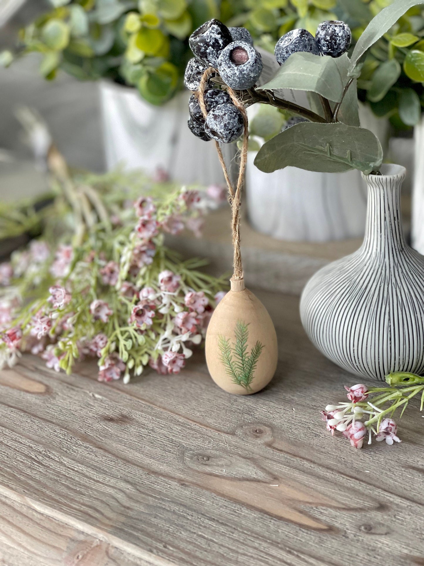 Gisela Graham Herb Painted Wood Easter Egg Decoration - Choice of 4 Eggs