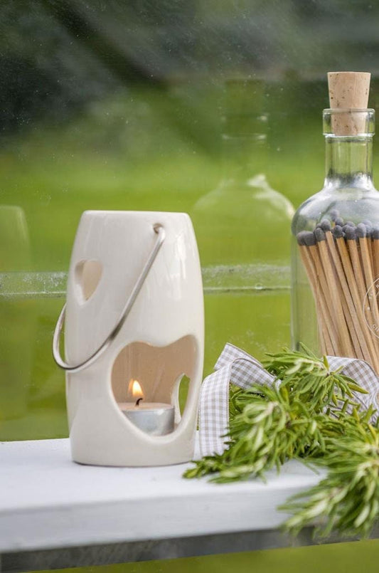 Ivory Ceramic Heart Cut Lantern