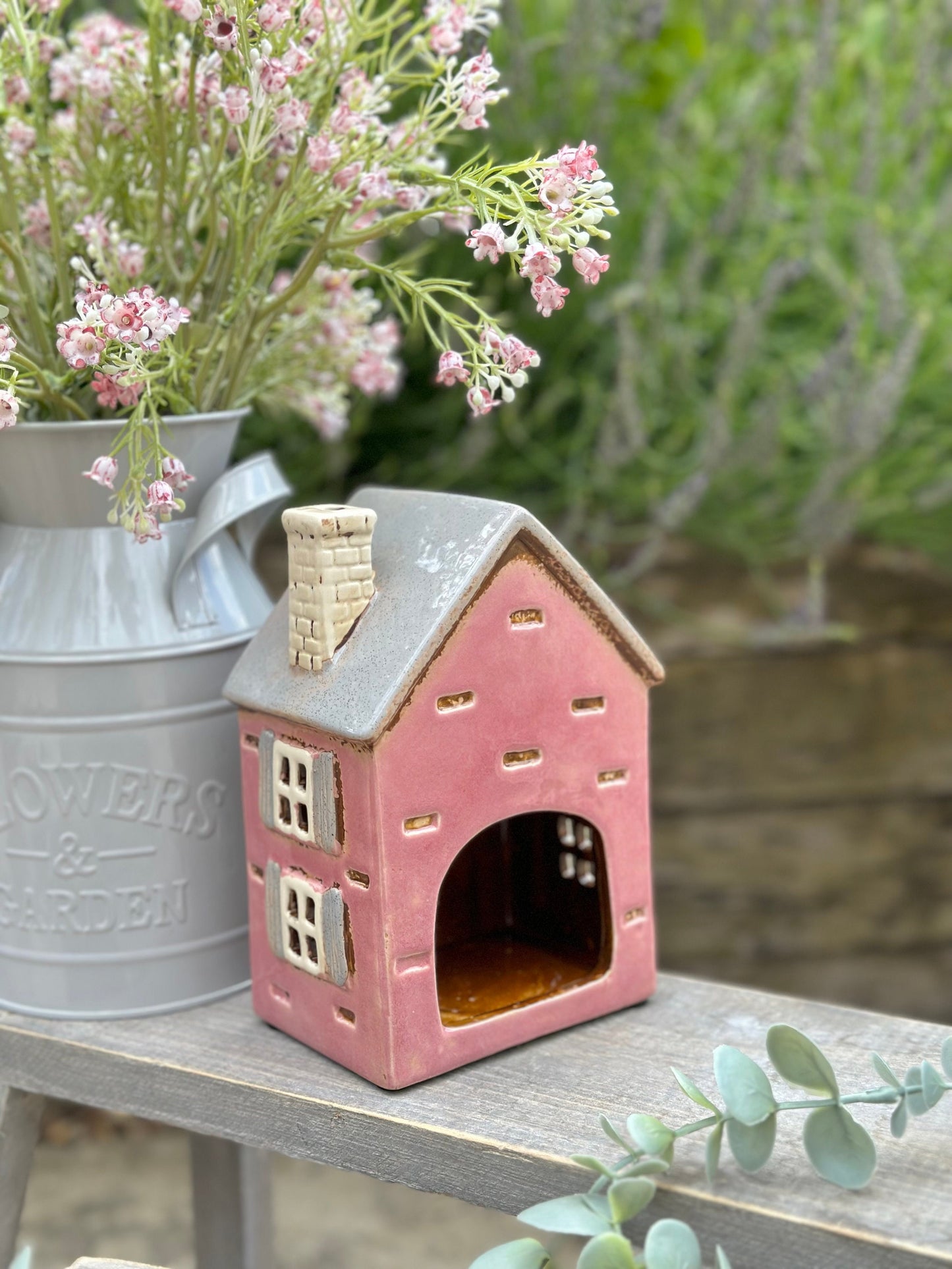 Traditional Pink Country Garden House Candle Holder