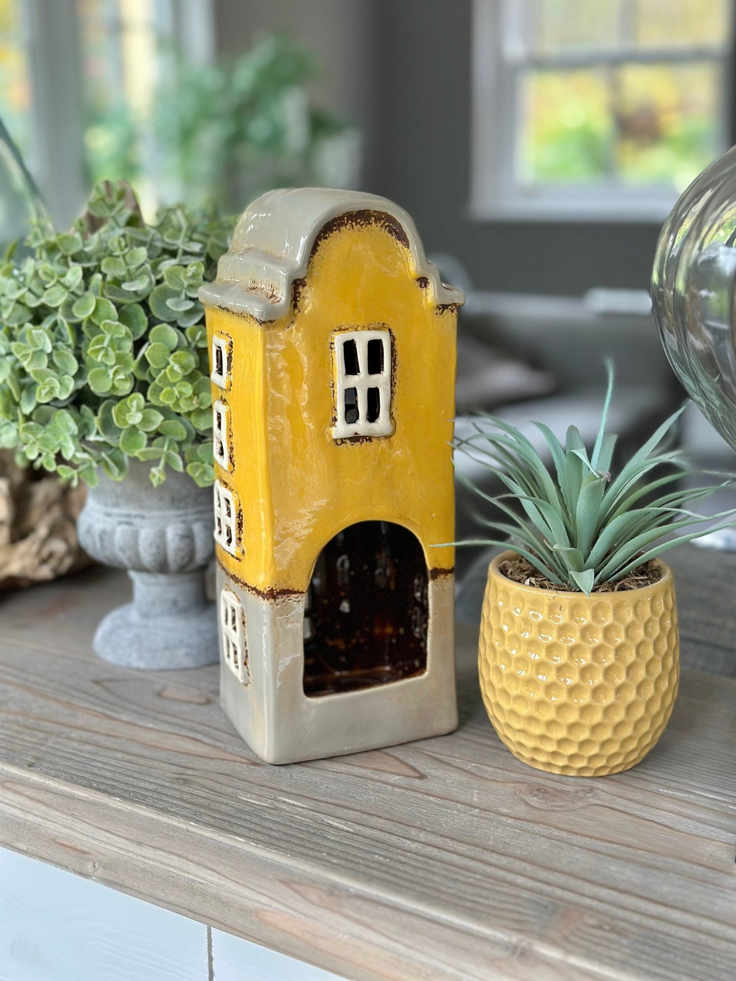 Mustard Yellow Ceramic House /Cottage Candle Holder