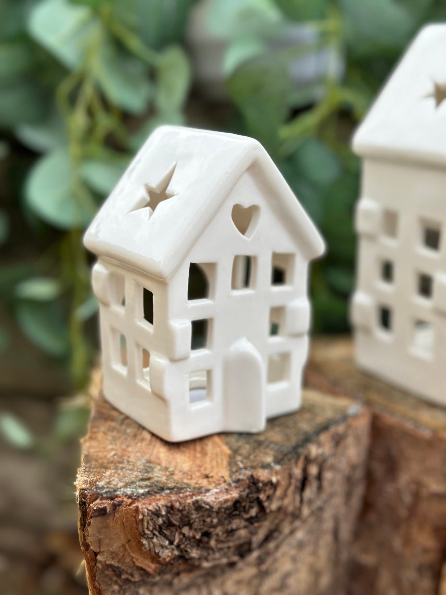 Ceramic Tea Light Heart/Star House - 2 Sizes Available
