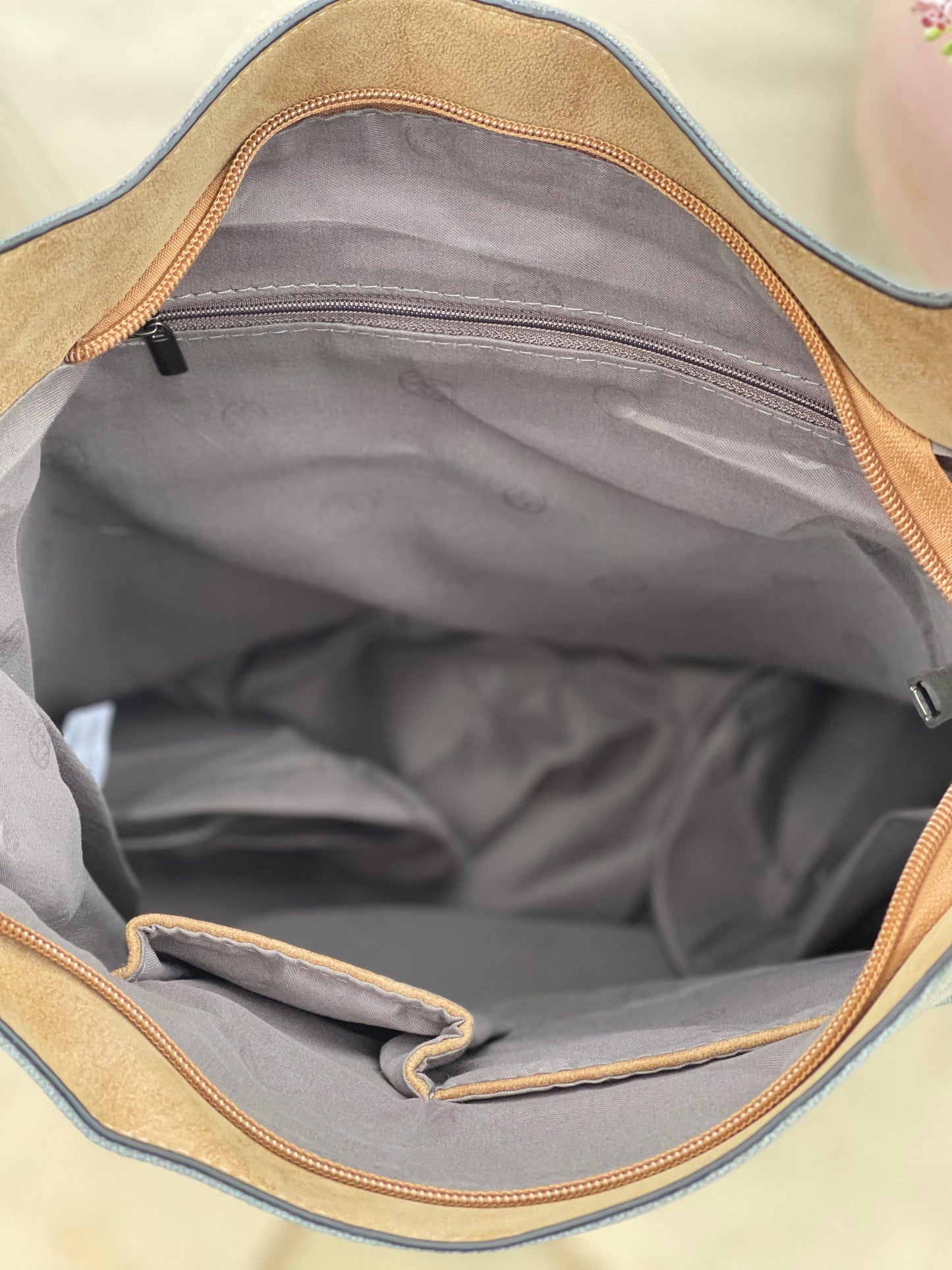 Khaki Tote/Shoulder Bag with Encrusted Star