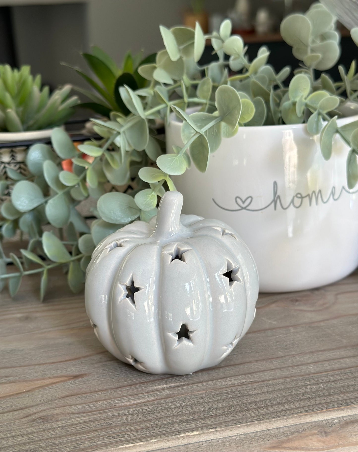 LED Grey Ceramic Pumpkins - Choice of 2 Sizes