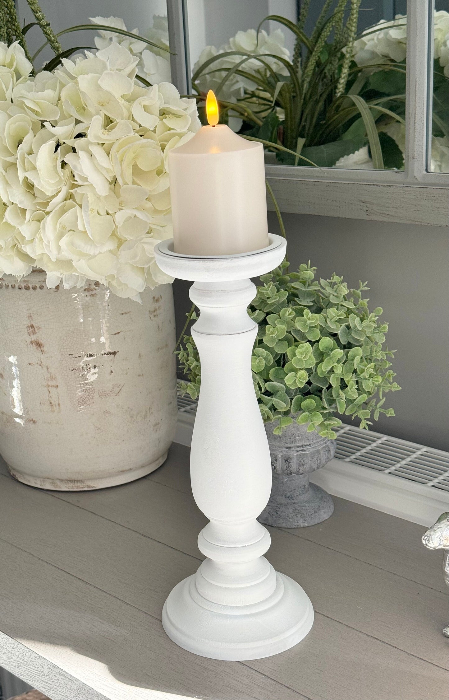 White Wooden Candlestick  - Available  in 2 sizes