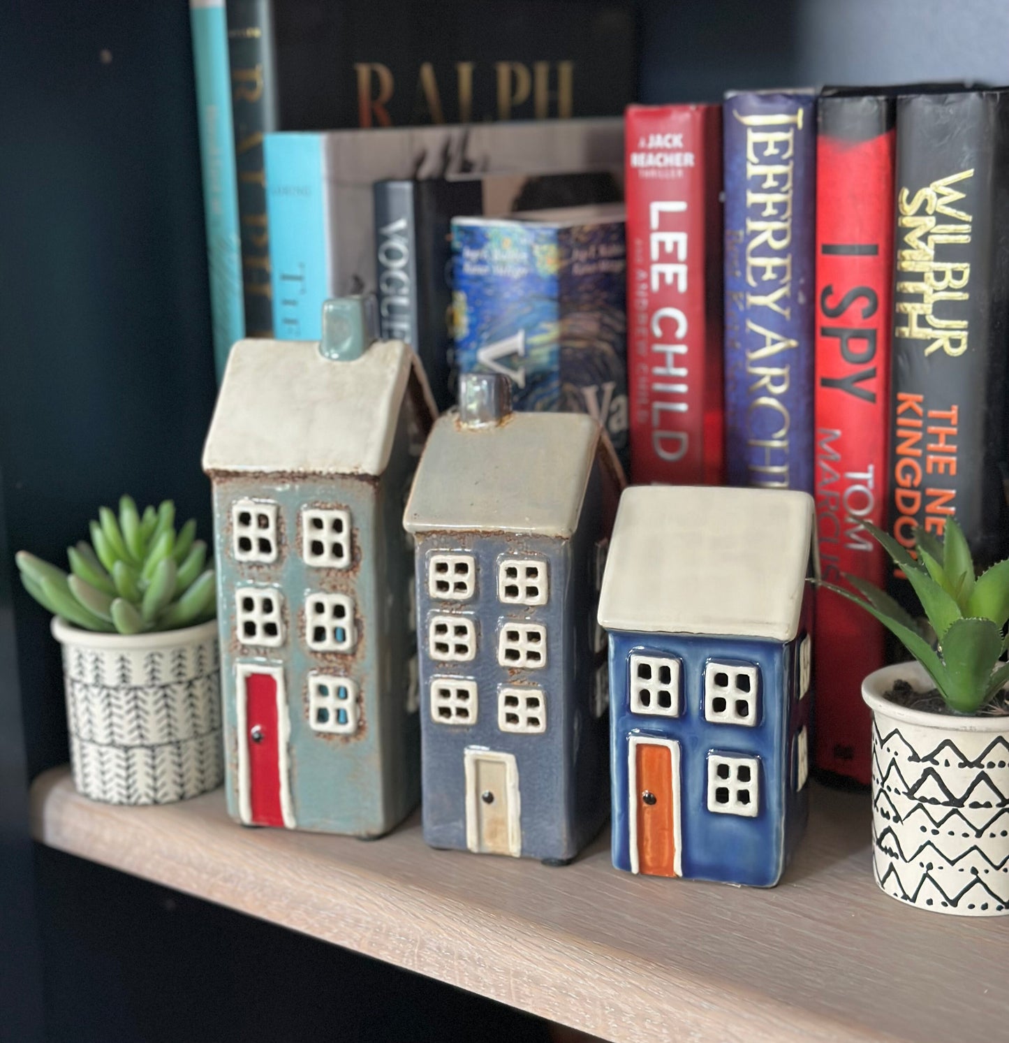 Glazed Ceramic Town House Tea lights - Available in 3 designs.