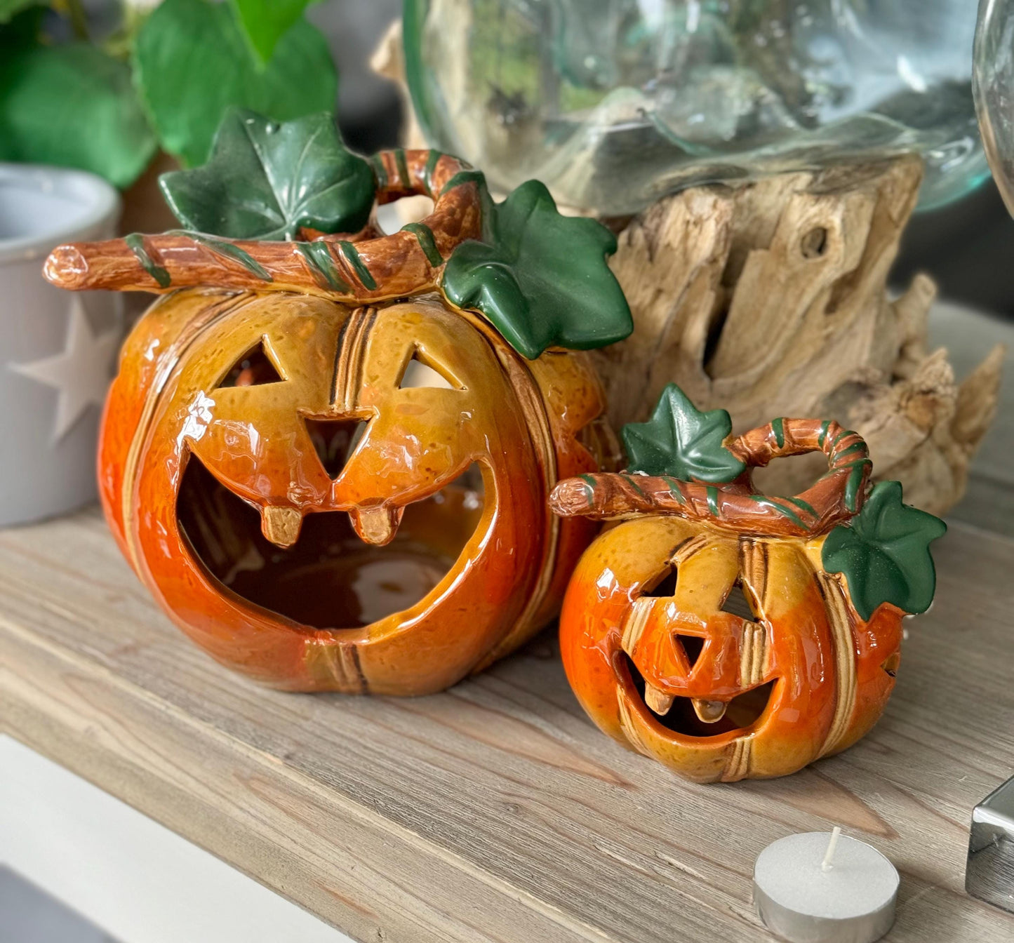 Glossy Ceramic Pumpkin Nite Lite Set