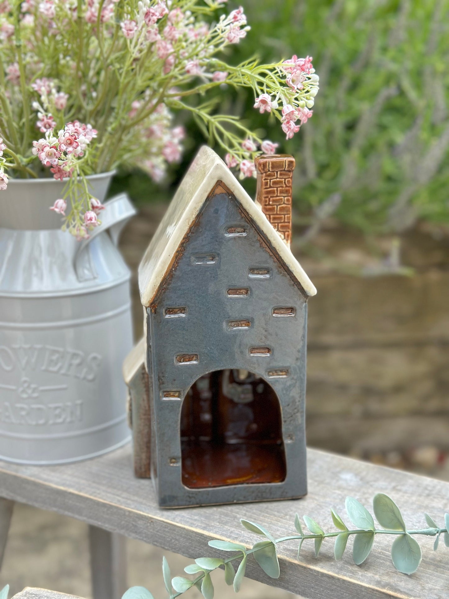 Navy/Duck Egg Traditional Village Porch House Candle Holder