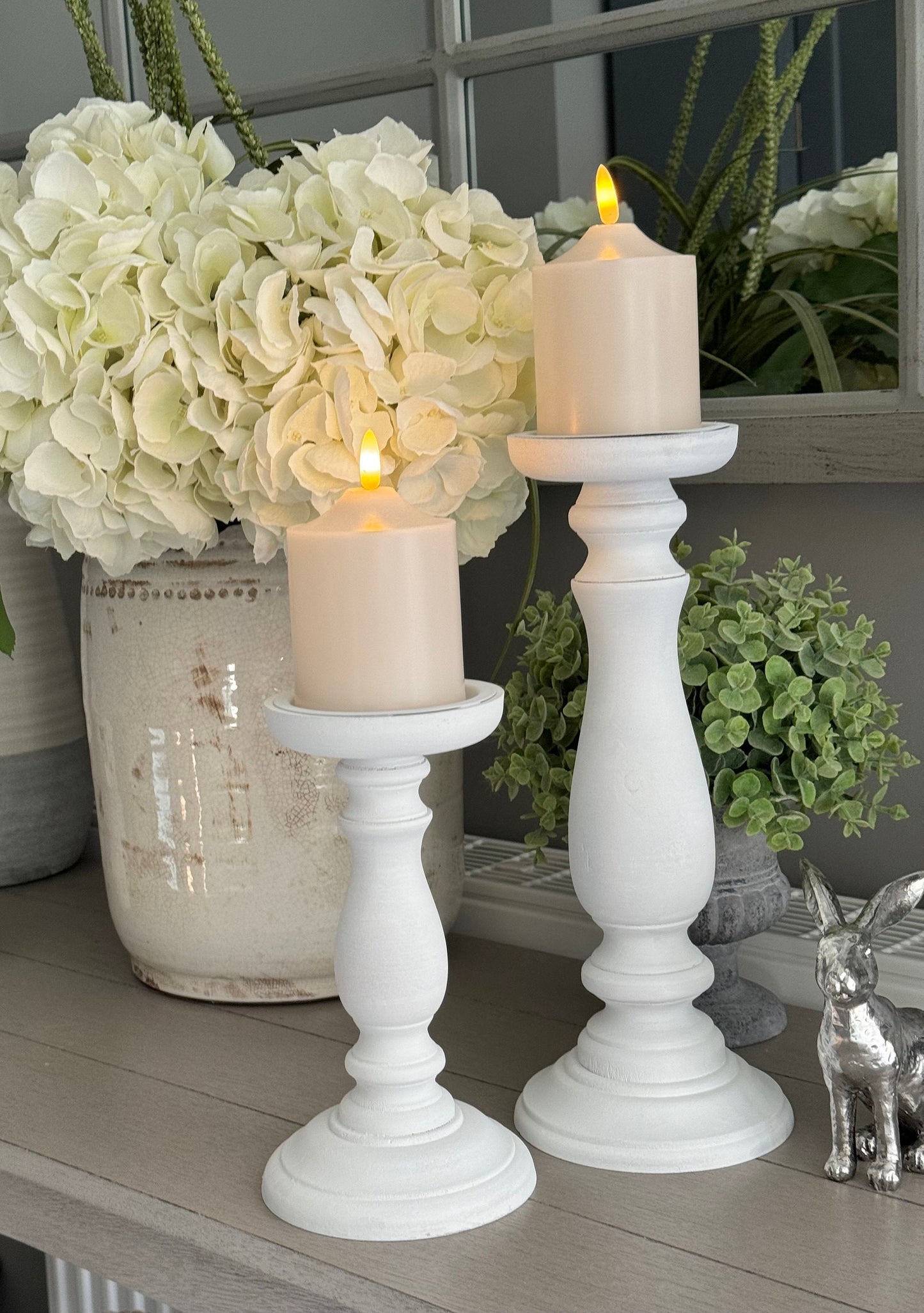 White Wooden Candlestick  - Available  in 2 sizes