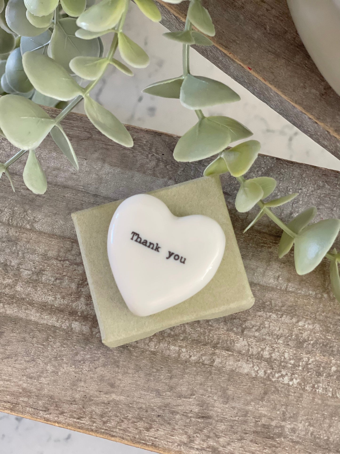 Porcelain Thank You Pebble Heart with Giftbox