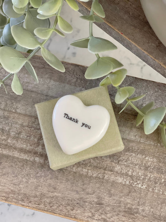 Porcelain Thank You Pebble Heart with Giftbox