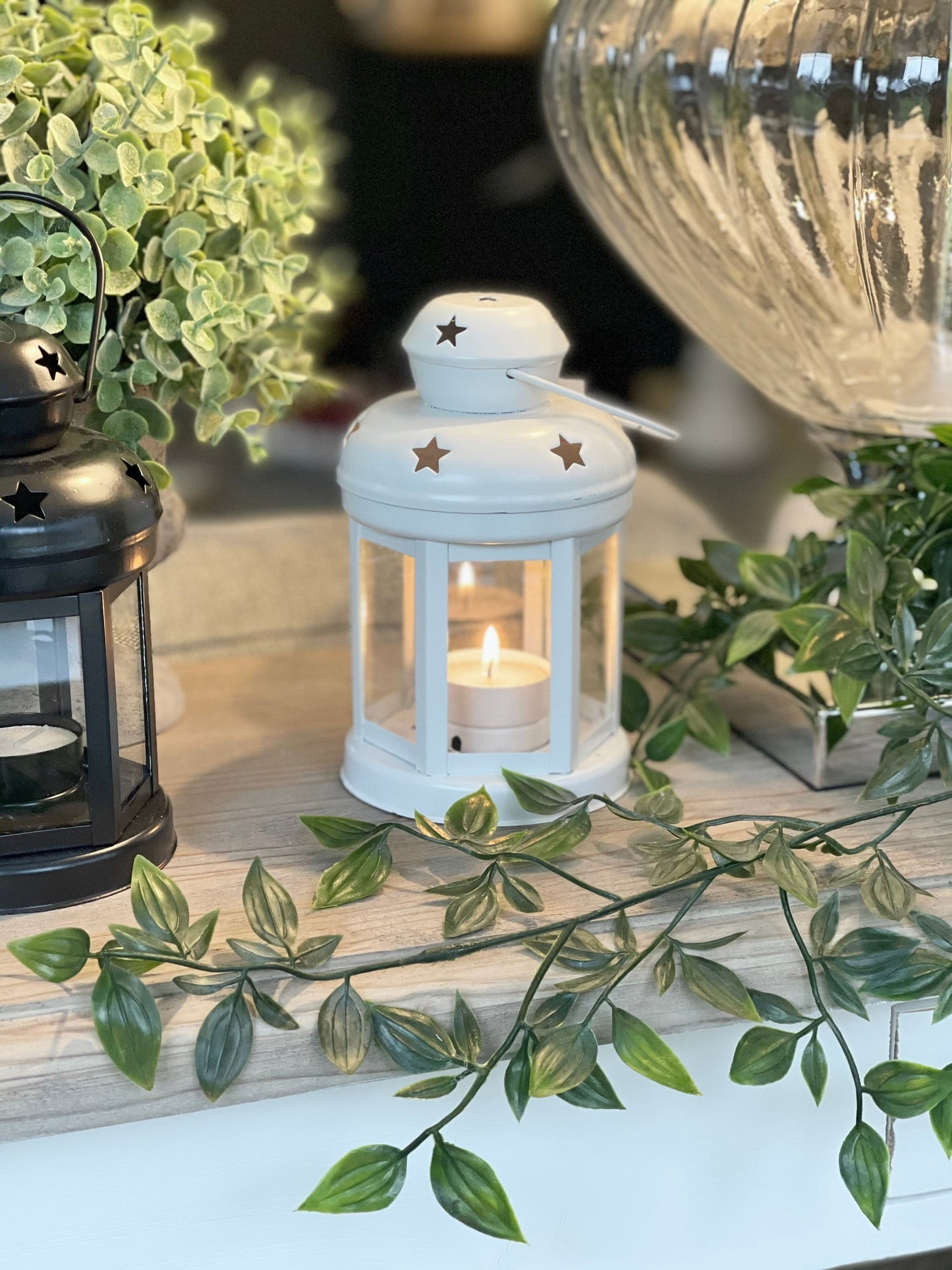 Vintage Metal Candle Lantern - White, Grey or Black