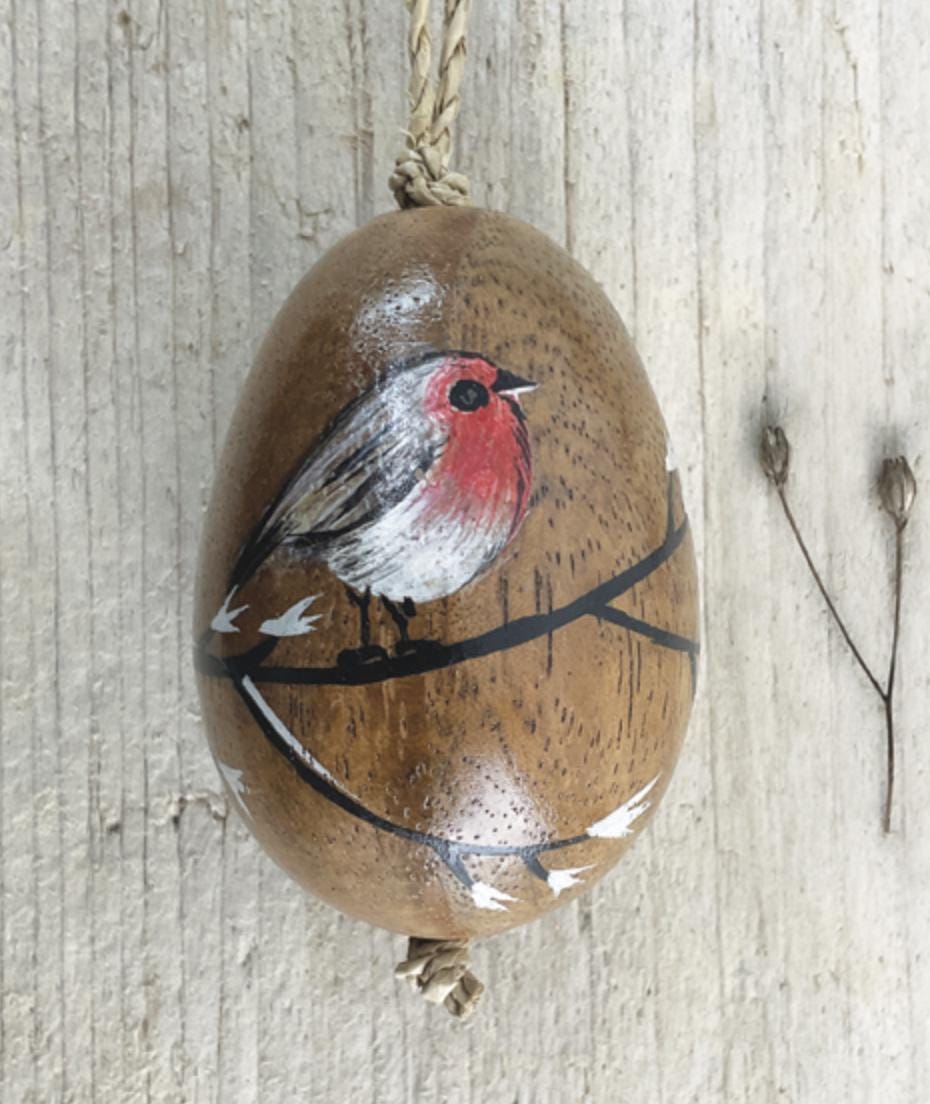 Wooden Painted Wild Bird Hanging Egg - 5 Options Available