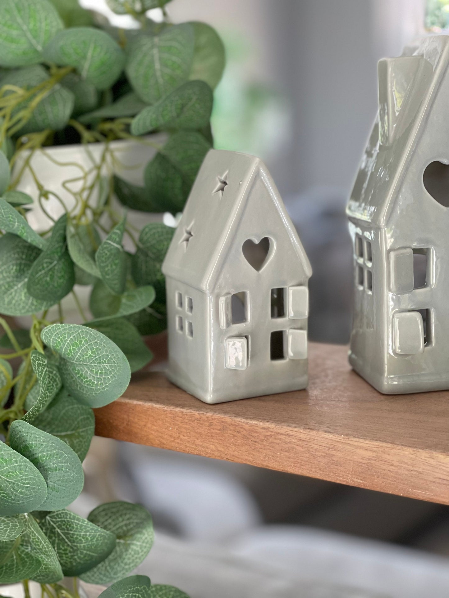 Ceramic Grey House Tea Light Holder - 2 sizes