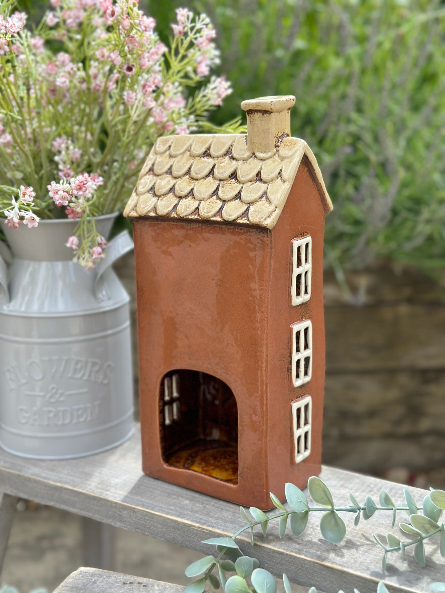 Brown Village Garden House Candle Holder