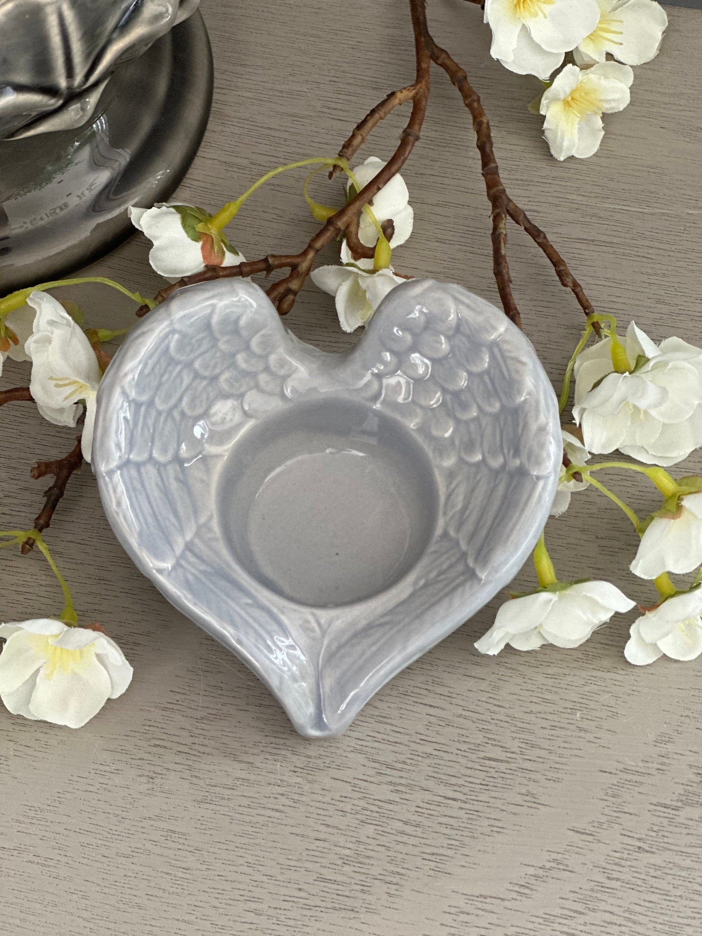 Grey Angel Wing Tealight holder