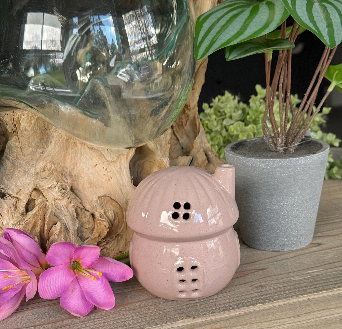 Pink Porcelain Mushroom LED House