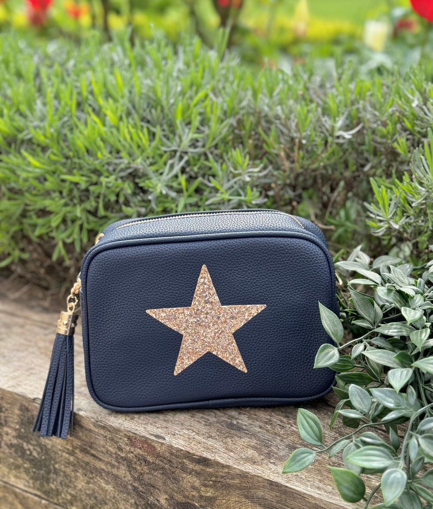 Navy Cross Body Handbag with Gold Star
