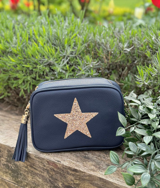 Navy Cross Body Handbag with Gold Star