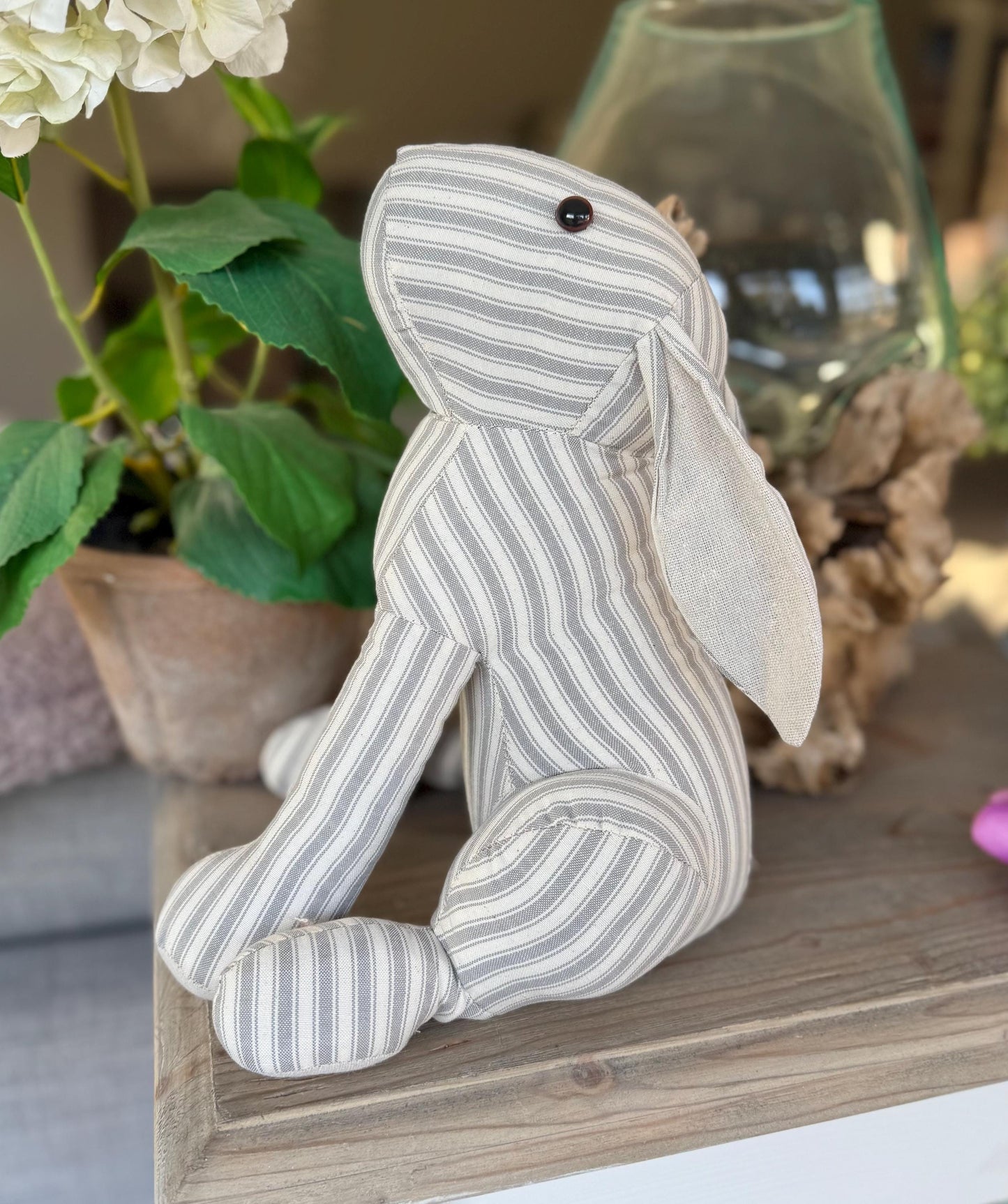 Grey Striped Sitting Rabbit Doorstop