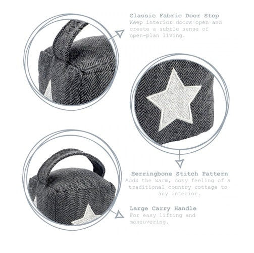 Grey Heart Door Stop - Grey Herringbone