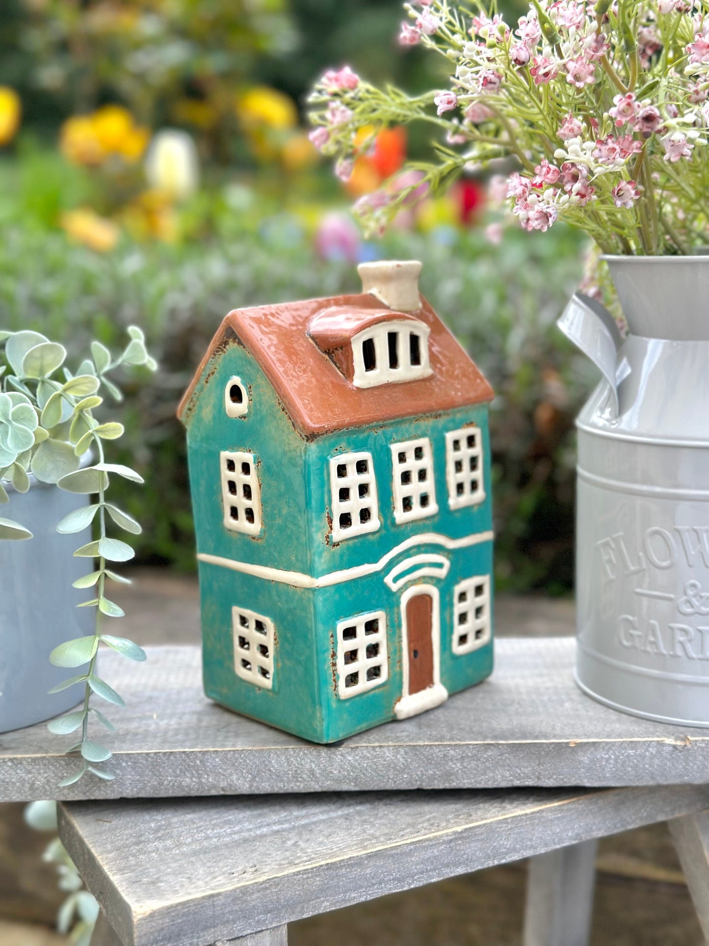 Turquoise Ceramic House/Cottage Candle Holder