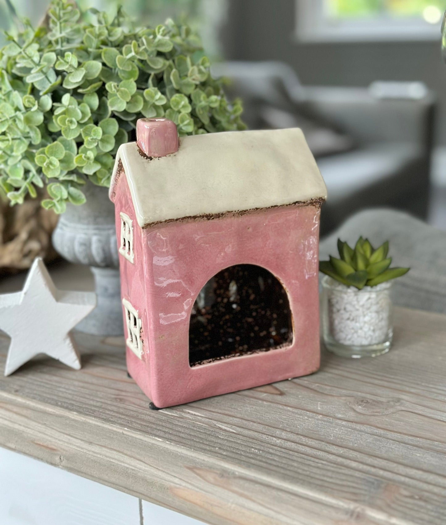 Pink Ceramic House /Cottage Candle Holder