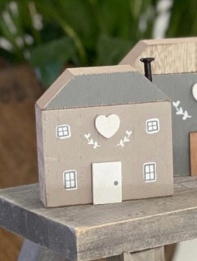 Grey Wooden Heart Houses - Sold Individually or Set of 3