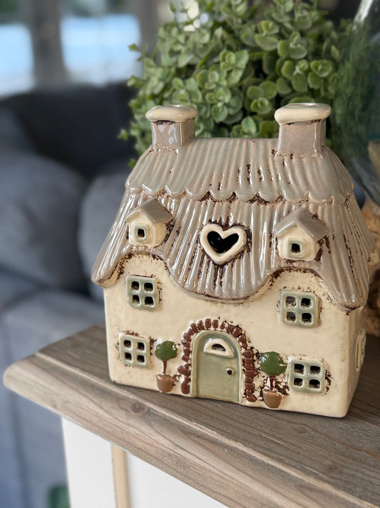 Cream Thatched Cottage Tealight Holder